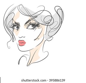 VECTOR 
stylish  original hand-drawn graphics portrait  with beautiful young attractive girl model for design. Fashion, style,    beauty . Graphic, sketch drawing. Sexy  woman

