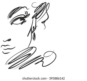 VECTOR 
stylish  original hand-drawn graphics portrait  with beautiful young attractive girl model for design. Fashion, style,    beauty . Graphic, sketch drawing. Sexy  woman

