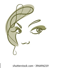 VECTOR 
stylish  original hand-drawn graphics portrait  with beautiful young attractive girl model for design. Fashion, style,    beauty . Graphic, sketch drawing. Sexy  woman
