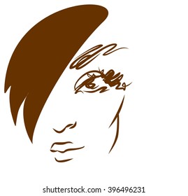 VECTOR 
stylish  original hand-drawn graphics portrait  with beautiful young attractive girl model for design. Fashion, style,    beauty . Graphic, sketch drawing. Sexy  woman
