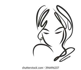 VECTOR 
stylish  original hand-drawn graphics portrait  with beautiful young attractive girl model for design. Fashion, style,    beauty . Graphic, sketch drawing. Sexy  woman
