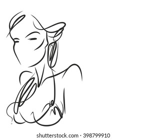 VECTOR 
stylish  original hand-drawn graphics portrait  with beautiful young attractive girl model for design. Fashion, style,    beauty . Graphic, sketch drawing. Sexy  woman
