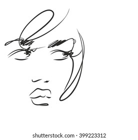 VECTOR 
stylish  original hand-drawn graphics portrait  with beautiful young attractive girl model for design. Fashion, style,    beauty . Graphic, sketch drawing. Sexy  woman