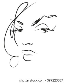 VECTOR 
stylish  original hand-drawn graphics portrait  with beautiful young attractive girl model for design. Fashion, style,    beauty . Graphic, sketch drawing. Sexy  woman