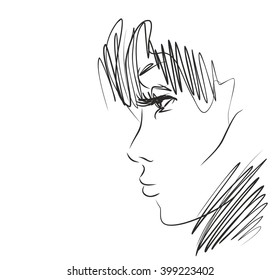 VECTOR 
stylish  original hand-drawn graphics portrait  with beautiful young attractive girl model for design. Fashion, style,    beauty . Graphic, sketch drawing. Sexy  woman