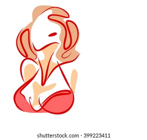 VECTOR 
stylish  original hand-drawn graphics portrait  with beautiful young attractive girl model for design. Fashion, style,    beauty . Graphic, sketch drawing. Sexy  woman