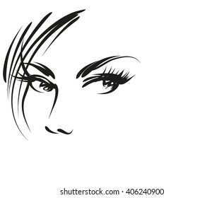 VECTOR 
stylish  original hand-drawn graphics portrait  with beautiful young attractive girl model for design. Fashion, style,    beauty . Graphic, sketch drawing. Sexy  woman
