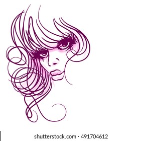 VECTOR 
stylish  original hand-drawn graphics portrait  with beautiful young attractive girl model for design. Fashion, style,    beauty . Graphic, sketch drawing. Sexy  woman


