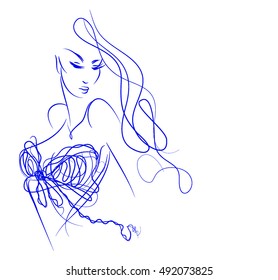 
VECTOR 
stylish  original hand-drawn graphics portrait  with beautiful young attractive girl model for design. Fashion, style,    beauty . Graphic, sketch drawing. Sexy  woman

