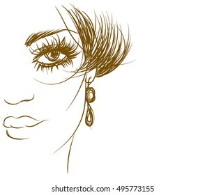  
VECTOR 

stylish  original hand-drawn graphics portrait  with beautiful young attractive girl model for design. Fashion, style,    beauty . Graphic, sketch drawing. Sexy  woman


