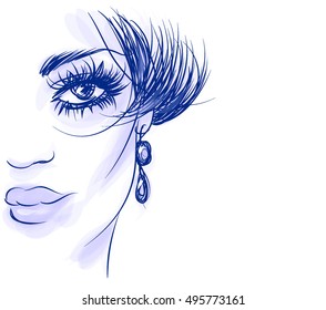  
VECTOR 

stylish  original hand-drawn graphics portrait  with beautiful young attractive girl model for design. Fashion, style,    beauty . Graphic, sketch drawing. Sexy  woman

