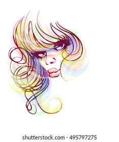 VECTOR 
stylish  original hand-drawn graphics portrait  with beautiful young attractive girl model for design. Fashion, style,    beauty . Graphic, sketch drawing. Sexy  woman
