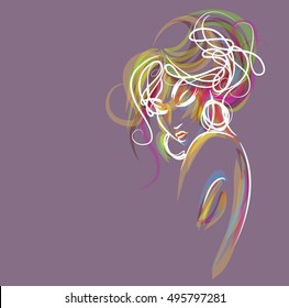 VECTOR 
stylish  original hand-drawn graphics portrait  with beautiful young attractive girl model for design. Fashion, style,    beauty . Graphic, sketch drawing. Sexy  woman
