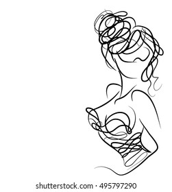 VECTOR 
stylish  original hand-drawn graphics portrait  with beautiful young attractive girl model for design. Fashion, style,    beauty . Graphic, sketch drawing. Sexy  woman
