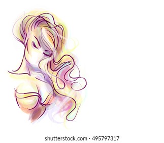 VECTOR 
stylish  original hand-drawn graphics portrait  with beautiful young attractive girl model for design. Fashion, style,    beauty . Graphic, sketch drawing. Sexy  woman
