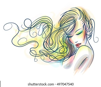  VECTOR 
stylish  original hand-drawn graphics portrait  with beautiful young attractive girl model for design. Fashion, style,    beauty . Graphic, sketch drawing. Sexy  woman

