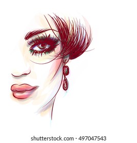  VECTOR 
stylish  original hand-drawn graphics portrait  with beautiful young attractive girl model for design. Fashion, style,    beauty . Graphic, sketch drawing. Sexy  woman


