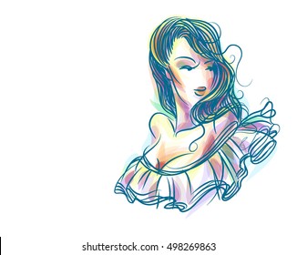 VECTOR 
stylish  original hand-drawn graphics portrait  with beautiful young attractive girl model for design. Fashion, style,    beauty . Graphic, sketch drawing. Sexy  woman


