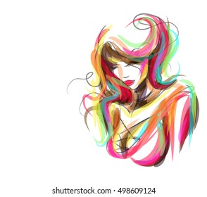 VECTOR 
stylish  original hand-drawn graphics portrait  with beautiful young attractive girl model for design. Fashion, style,    beauty . Graphic, sketch drawing. Sexy  woman

