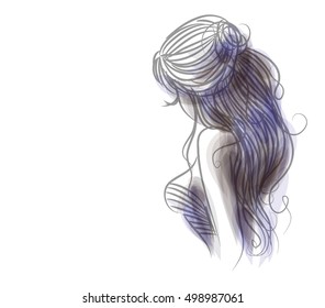 VECTOR 
stylish  original hand-drawn graphics portrait  with beautiful young attractive girl model for design. Fashion, style,    beauty . Graphic, sketch drawing. Sexy  woman


