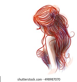VECTOR 
stylish  original hand-drawn graphics portrait  with beautiful young attractive girl model for design. Fashion, style,    beauty . Graphic, sketch drawing. Sexy  woman



