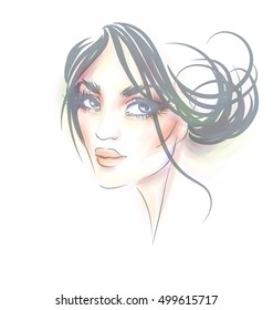
VECTOR 
stylish  original hand-drawn graphics portrait  with beautiful young attractive girl model for design. Fashion, style,    beauty . Graphic, sketch drawing. Sexy  woman
