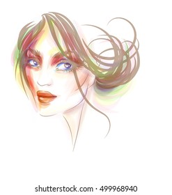 VECTOR 
stylish  original hand-drawn graphics portrait  with beautiful young attractive girl model for design. Fashion, style,    beauty . Graphic, sketch drawing. Sexy  woman

