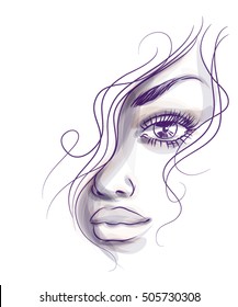 VECTOR 
elegante retrato gráfico original dibujado a mano con bello y atractivo modelo de chica para el diseño. Moda, estilo,    belleza. Dibujo gráfico, dibujo de esbozo. Mujer sexy
