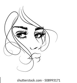 VECTOR 
stylish  original hand-drawn graphics portrait  with beautiful young attractive girl model for design. Fashion, style,    beauty . Graphic, sketch drawing. Sexy  woman

