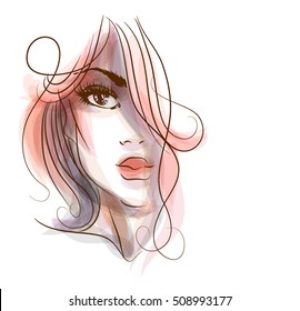  VECTOR 
elegante retrato gráfico original dibujado a mano con bello y atractivo modelo de chica para el diseño. Moda, estilo,    belleza. Dibujo gráfico, dibujo de esbozo. Mujer sexy

