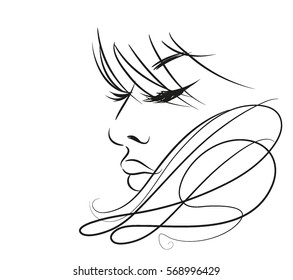 VECTOR 
stylish  original hand-drawn graphics portrait  with beautiful young attractive girl model for design. Fashion, style,    beauty . Graphic, sketch drawing. Sexy  woman
