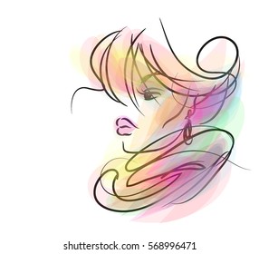 VECTOR 
stylish  original hand-drawn graphics portrait  with beautiful young attractive girl model for design. Fashion, style,    beauty . Graphic, sketch drawing. Sexy  woman
