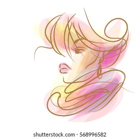 VECTOR 
stylish  original hand-drawn graphics portrait  with beautiful young attractive girl model for design. Fashion, style,    beauty . Graphic, sketch drawing. Sexy  woman
