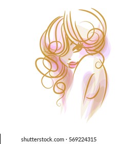 VECTOR 
stylish  original hand-drawn graphics portrait  with beautiful young attractive girl model for design. Fashion, style,    beauty . Graphic, sketch drawing. Sexy  woman

