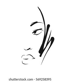VECTOR 
stylish  original hand-drawn graphics portrait  with beautiful young attractive girl model for design. Fashion, style,    beauty . Graphic, sketch drawing. Sexy  woman


