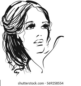 VECTOR 
stylish  original hand-drawn graphics portrait  with beautiful young attractive girl model for design. Fashion, style,    beauty . Graphic, sketch drawing. Sexy  woman

