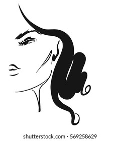 VECTOR 
stylish  original hand-drawn graphics portrait  with beautiful young attractive girl model for design. Fashion, style,    beauty . Graphic, sketch drawing. Sexy  woman

