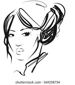 VECTOR 
stylish  original hand-drawn graphics portrait  with beautiful young attractive girl model for design. Fashion, style,    beauty . Graphic, sketch drawing. Sexy  woman

