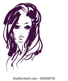 VECTOR 
stylish  original hand-drawn graphics portrait  with beautiful young attractive girl model for design. Fashion, style,    beauty . Graphic, sketch drawing. Sexy  woman

