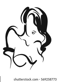 VECTOR 
stylish  original hand-drawn graphics portrait  with beautiful young attractive girl model for design. Fashion, style,    beauty . Graphic, sketch drawing. Sexy  woman

