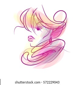 VECTOR 
stylish  original hand-drawn graphics portrait  with beautiful young attractive girl model for design. Fashion, style,    beauty . Graphic, sketch drawing. Sexy  woman

