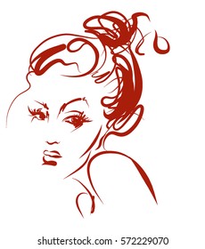 VECTOR 
stylish  original hand-drawn graphics portrait  with beautiful young attractive girl model for design. Fashion, style,   beauty . Graphic, sketch drawing. Sexy  woman

