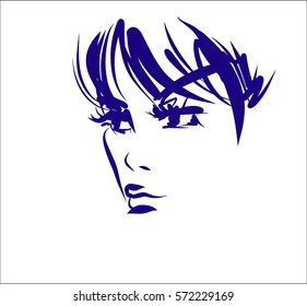 VECTOR 
stylish  original hand-drawn graphics portrait  with beautiful young attractive girl model for design. Fashion, style,    beauty . Graphic, sketch drawing. Sexy  woman

