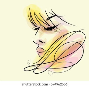  VEKTOR 
stylische, handgezeichnete Grafik-Portrait mit schönem jungen attraktiven Girl-Modell für Design. Mode, Stil,    Schönheit. Grafik, Skizze. Sexualfrau

