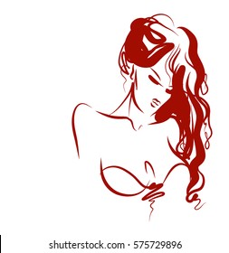 VECTOR 
stylish  original hand-drawn graphics portrait  with beautiful young attractive girl model for design. Fashion, style,    beauty . Graphic, sketch drawing. Sexy  woman
