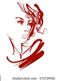 VECTOR 
stylish  original hand-drawn graphics portrait  with beautiful young attractive girl model for design. Fashion, style,    beauty . Graphic, sketch drawing. Sexy  woman
