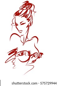 VECTOR 
stylish  original hand-drawn graphics portrait  with beautiful young attractive girl model for design. Fashion, style,    beauty . Graphic, sketch drawing. Sexy  woman
