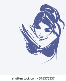 VECTOR 
stylish  original hand-drawn graphics portrait  with beautiful young attractive girl model for design. Fashion, style,    beauty . Graphic, sketch drawing. Sexy  woman

