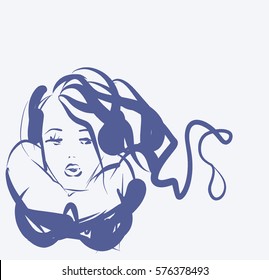VECTOR 
stylish  original hand-drawn graphics portrait  with beautiful young attractive girl model for design. Fashion, style,    beauty . Graphic, sketch drawing. Sexy  woman


