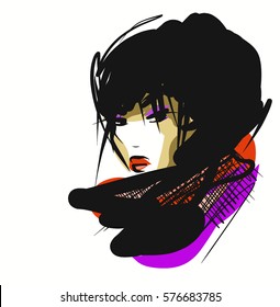 VECTOR 
stylish  original hand-drawn graphics portrait  with beautiful young attractive girl model for design. Fashion, style,    beauty . Graphic, sketch drawing. Sexy  woman


